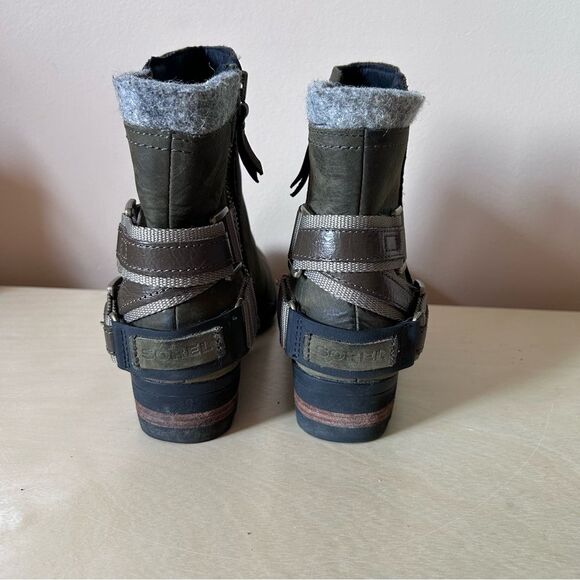 SOREL WOMEN'S LOLLA green Leather Heeled Booties Women's Size 7.5 - Picture 4 of 7
